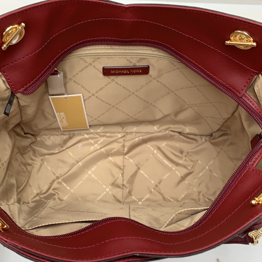 MICHAEL KORS
(NWT
Jet Set Large XChain Logo Shoulder Tote
Bag DARK CHERRY COLOR - Picture 12 of 16